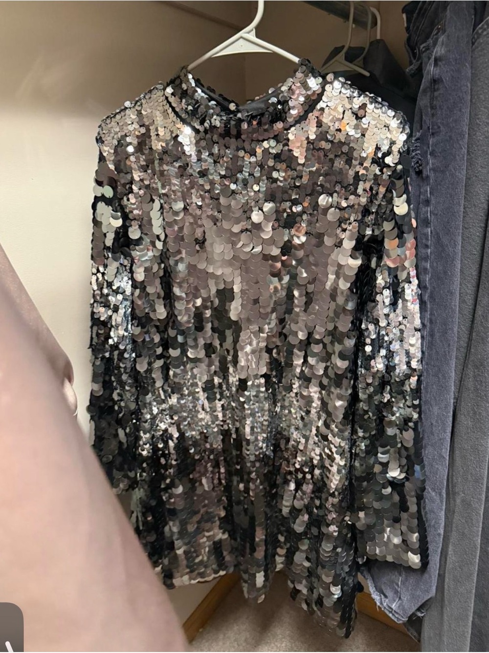 H&M Sequined Long Sleeve Party Top - Silver/Black